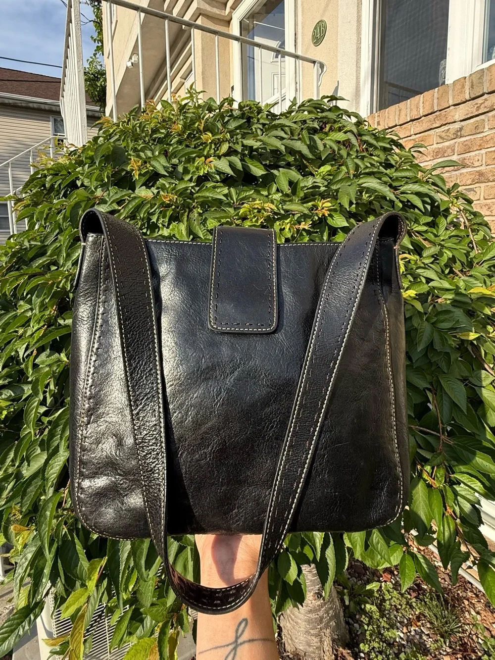 Fossil Vintage Y2K Black Leather Shoulder Bag Tote Purse
